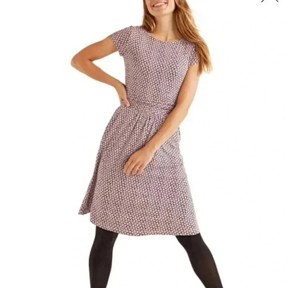 BODEN Amelia Jersey Knit Dress Pink Blue White Geo Pocket - Picture 1 of 4